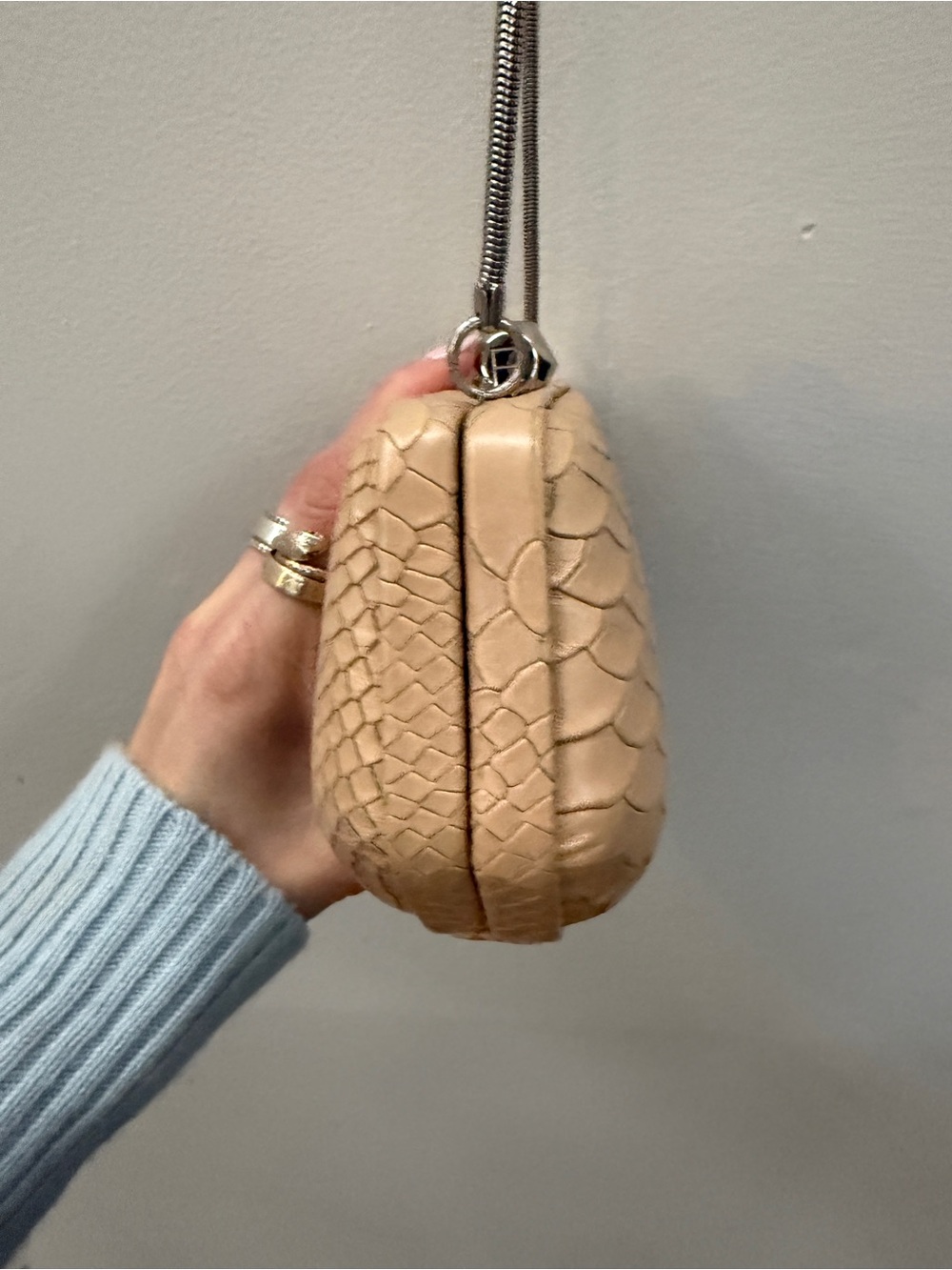 Rebecca Minkoff Neutral Python-Embossed Clutch Handbag - Picture 4 of 12